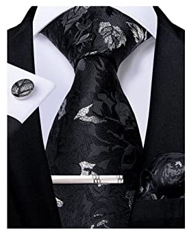 DiBanGu Paisley Tie for Men Black Necktie and Hanky Cufflinks Tie Clip Set Woven Classic Formal Wedding Ties