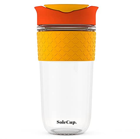 SoleCup. Large Travel Mug - Reusable Insulated Coffee Mug - 18oz/530ml BPA-Free Hot Drink Travel Mug with Lid & Silicone Band (Red, 18oz / 530ml)