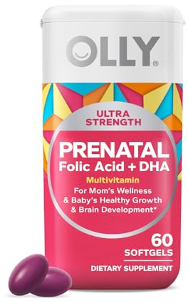 OLLY Ultra Strength Prenatal Multivitamin Softgels, Supports Mom's Wellness & Baby's Healthy Growth and Brain Development,* Folic Acid, DHA, Iron, Vitamins B, C, D & E, 30 Day Supply - 60 Count