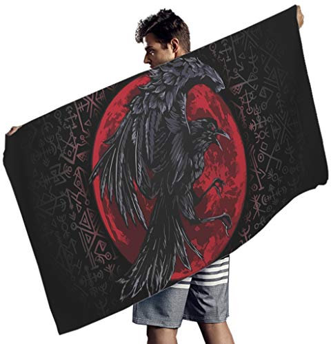 Wikinger Odin Rabe Blut Mond Fathurk Druck Badetuch Saugfähig Badetücher White 150x75 cm