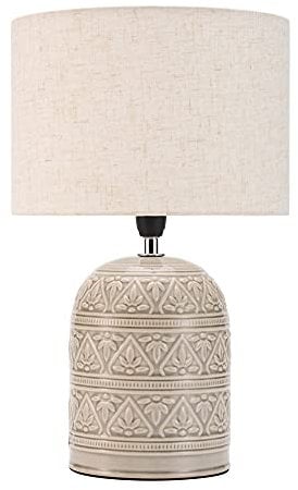 Pauleen 48223 Tender Pearl Tischleuchte max. 20 Watt handgefertigt Beige Nachttischlampe im Boho Look aus Stoff, Keramik E14