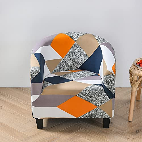 FANSU Sesselschoner Sesselbezug Elegant Geometrie Drucken Sofabezug, Stretch Tub Chairs Sesselhussen mit Armlehne, Sesselüberwurf für Clubsessel Cafe Loungesessel Cocktailsessel (Orange Gitter)