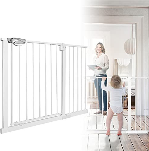 LARS360 Treppenschutzgitter ohne Bohren, Ausziehbares Türschutzgitter Einhändiges Öffnen& Auto-Close Treppengitter Metall Treppengitter für Baby und Haustiere, 105-115cm, Weiß