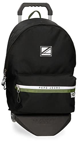 Pepe Jeans Luca Rucksack für Laptop, doppeltes Fach mit Trolley, 15,6 Zoll, Schwarz, 31 x 44 x 15 cm, Polyester 23,87 l, Schwarz , Laptop-Rucksack mit doppeltem Fach und Trolley