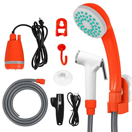 LZQ Douche de Camping avec Pompe - Douchette à Main - 2000 mAh - Batterie au Lithium Rechargeable - Câble de Charge USB - Douche de Camping Mobile pour Les Voyages, la Plage, Le Camping, Le Jardin