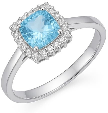 Blauer Topas und Zirkonia Halo Ring 925 Sterling Silber Dezember Geburtsstein Schmuck Jubiläum Braut Cocktail Statement Ring für Damen