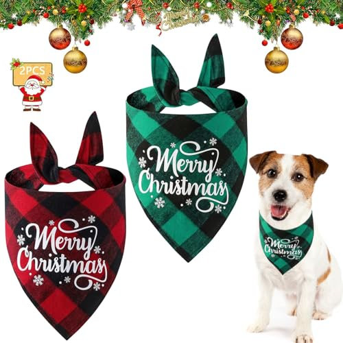 2 Stück Weihnachten Haustier Bandanas, Hunde Bandana, Hundehalstuch, Halstuch Hund, Hunde Geburtstag Bandana Lätzchen, Dreieck Haustier Lätzchen für Kleine und Mittlere Hunde Geburtstagsgeschenk (B)