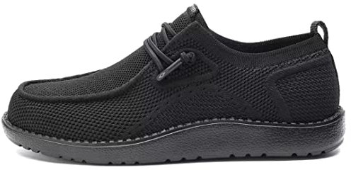 1TAZERO Zapatos anchos para hombre, zapatos casuales sin cordones para hombre, mocasines anchos y cómodos, zapatos náuticos con soporte de arco, Negro oscuro, 14 Wide