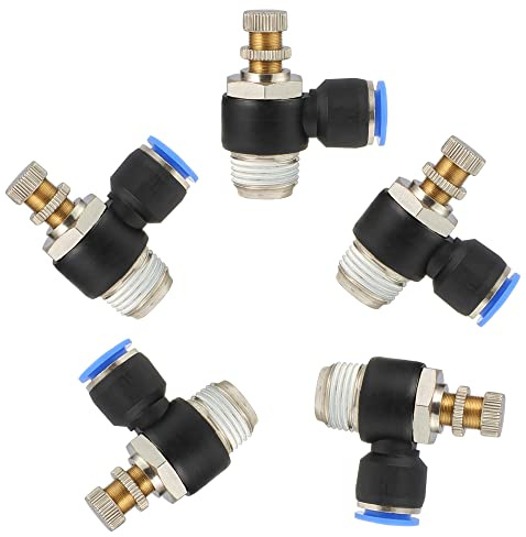 Pysrych Lot de 5 valves pneumatiques de contrôle du débit d'air, tube OD de 8 mm x filetage BSP mâle 3/8, coude à 90 degrés