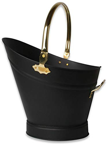SAVING HUB Waterloo Galvanised Coal Bucket - Durable Iron Construction & Sturdy Handles - Fireside Container Carrier Fireplace Coal Log Hod - Fuel Can Burning Wood Holder (Coal Bucket Black)