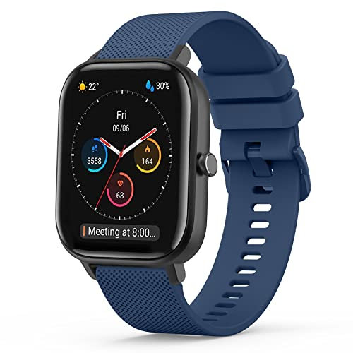Vancle Correa para Amazfit Bip/Bip Lite/Bip S/Bip S Lite/Bip U/Bip U Pro/Bip 3 / Bip 3 Pro, Pulseras de Repuesto de Silicona de Reemplazo de Tamaño Ajustable Duradero de 20mm,Azul Marino
