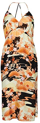 Superdry Damen Midi-Kleid mit Print und Nackenträger Goshodoki Gold 42