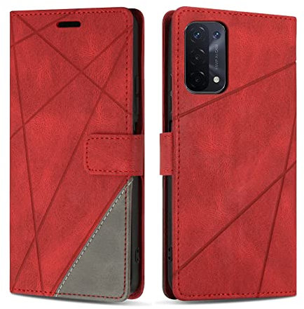 SONWO Coque pour Oppo A74 5G / A54 5G, Protection Housse Etui en Cuir PU Portefeuille Livre pour Oppo A74 5G / A54 5G, Emplacements Cartes, Fonction Support, Rouge