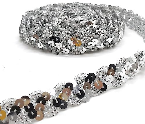 Hayaww 15 Yards 15mm Pailletten Bänder, BauchtanzgüRtel Paillettenband Paillette Paillette Trim Paillettenband Glitzer Borte Aus Dekoband FüR Diy NäHen KostüMe Handwerk Verzierungen (Silber)