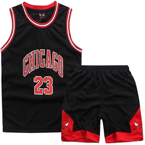 FUTERLY Basketball Trikot Kinder, Basketball Kinder Trikot Training, Kinder Basketball Set, Sleeveless Trikot Basketball Kinder und Shorts,Schwarz(4XL,180)