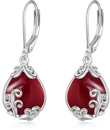 POPLYKE Granat Filigrane Tropfen Ohrringe Sterling Silber Rot Kristall Ohrringe mit Kappe Schmuck für Frauen