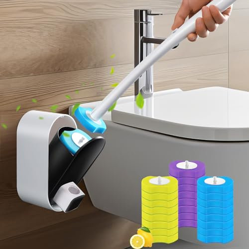 Escobillas de Baño, ACTOYS Home Escobilla Baño Cabezal Desechable WC con 24 Cabezales de Recambio, Limpiador Inodoro de Ahorro de Espacio, para Las Zonas Difíciles de Limpiar del Inodoro