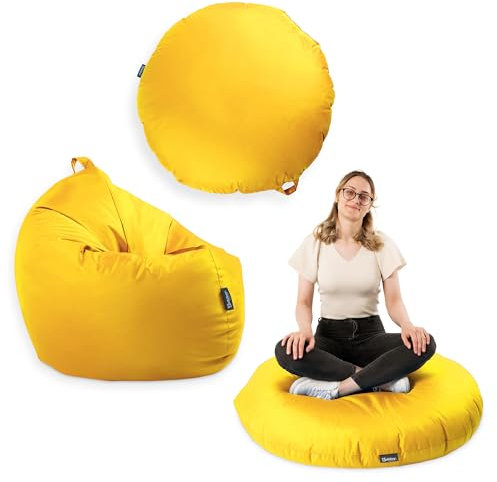 BuBiBag Premium 2-in-1 Sitzsack mit Füllung für Kinder & Erwachsene | Outdoor & Indoor | Sitzkissen Bodenkissen | Spielen & Entspannen | Wasser- und schmutzabweisend (Sunflower, 100 cm)