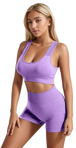 dohomiryo Donna Set di Abbigliamento Yoga Reggiseno Sportivo+Leggings 2 Pezzi Tuta Sportiva Palestra Fitness Activewear Viola S