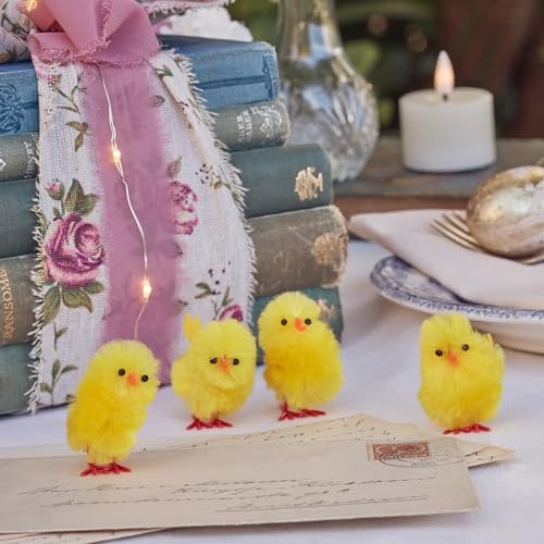 Lights4fun 4er Set Mini Küken Figuren Flauschig Osterdeko Innen Chenille Küken Osterküken