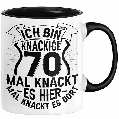70er Geburtstag Geschenk Männer Frauen Ich Bin Knackige 70 Tasse Geschenkidee Lustiger Spruch Opa 70. Geburtstag Kaffee-Becher (Schwarz)
