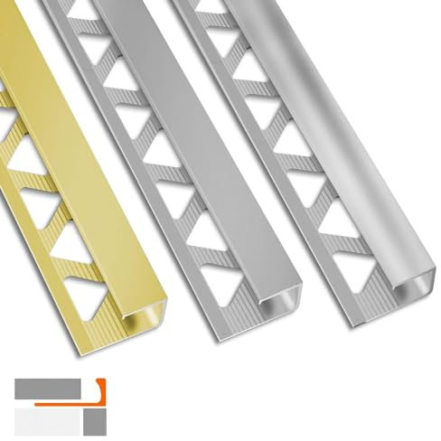 casa pura Tile Profile Made of Aluminium, 1 Piece, Tile Rail Square Profile for Tiles, 2.5 m Length, Tile End Strip, Corner Profile, Angle Profile for Edge Protection (Silver, High Gloss, G-Shape, 10