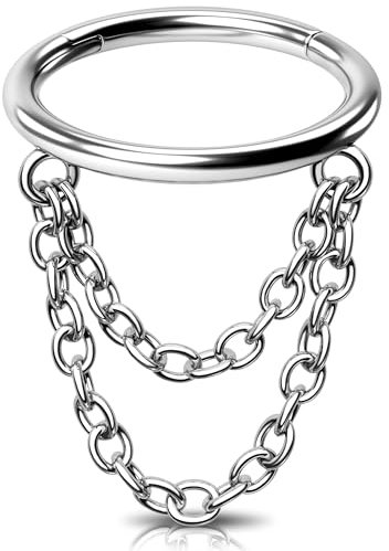Melighting Knorpelring, Ring mit Kette, Helix-Ohrring, 16 g (1,2 mm), 316L-Edelstahl, Piercing, Schmuck für Damen/Herren, 8 mm, Edelstahl