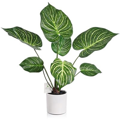 Leflos 68cm Planta Artificial Monstera Deliciosa para Interior, Planta Artificial Hoja de Cebra, pequeño árbol Tropical Artificial en Maceta Blanca