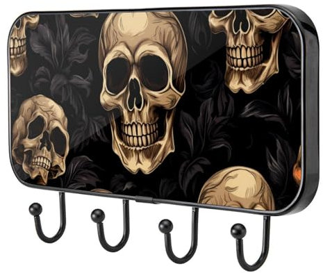 etoenbrc Patère murale en forme de tête de mort - 4 crochets en fer pour accrocher des manteaux, porte-manteaux décoratifs pour mur - Très résistant pour vêtements, sacs, clés