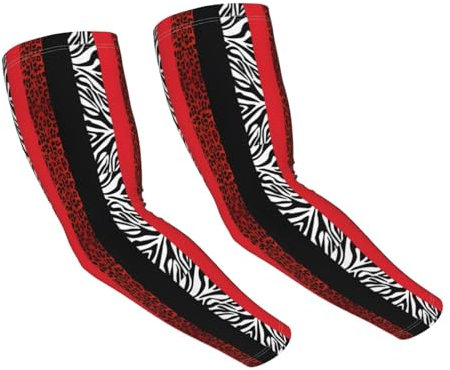 UV-Schutz, Armstulpen, kühlend, Sportärmel, atmungsaktiv, feuchtigkeitsableitend, roter Leopard und Zebra-Tier, Schwarz , One size