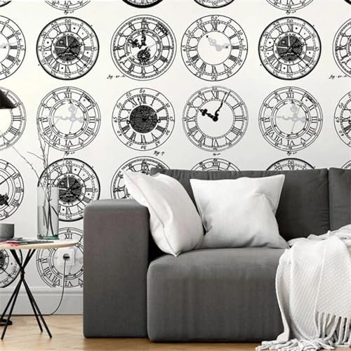 MIXUEXUNLU Weiße Tapete, modernes Schwarz-Weiß-Uhr-Bar-Restaurant-Café-Hintergrund, Kunstposter