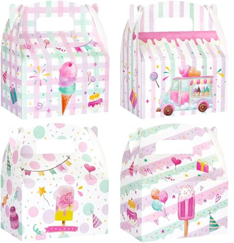 WERNNSAI Ice Cream Party Favor Boxes - 12 PCS Ice Cream Party Decorations Kids Candy Goodie Snack Gift Boxes Girls Party Bags for Summer Birthday Decorations