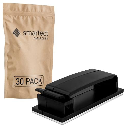 smartect Supporto Cavi Autoadesivo Nero [30 Pezzi] Fermacavi a Muro per Fissare Cavi USB, Elettrici e di Ricarica, Grandi Clip per Gestione Cavi sulla Scrivania