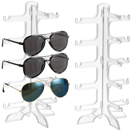 Ksvaye 2 Pièces Porte Lunettes de Soleil à 5 Couches Supports de Lunettes en Plastique Support D'Affichage de Setockage de Lunettes pour Stocker Toutes Sortes de Verres (Transparente)