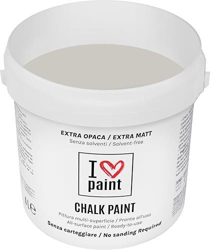 I LOVE CHALK PAINT color Piedra 4 litros - Pintura a la tiza para muebles, paredes y objetos sin lijado - Sin disolventes ni formaldehído - Pintura para decoración efecto tiza a base de agua