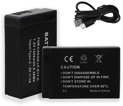 MXJFYY LP-E17 Akku, 1300 mAh, für Canon EOS RP, R8, R10, R100, Rebel, T8i, T7i, T6i, T6s, SL2, SL3, M3, M5, M6, 200D, 250D, 77D, 750D, 760D, 800D, 8000D, KISS X8i Digitalkamera, 2 Stück