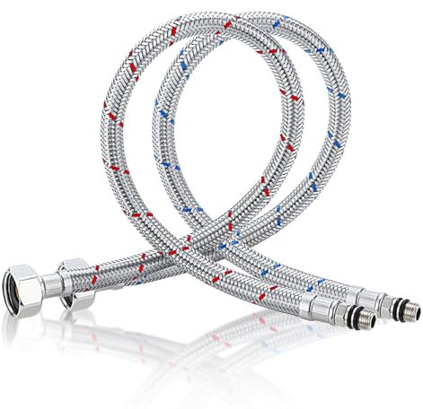 Belvanr 2 Pièces Tuyau de Raccordement Flexible Robinet G3/8 x M10, Tuyau Flexible pour Robinet 60cm, Tressé Acier Inoxydable Tuyau D'extension de Robinet pour Robinets Mélangeurs, Douchette, Evier