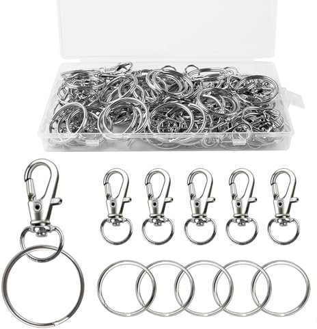 100 Stück Schlüsselanhänger Set,Schlüsselringe Edelstahl Mit Kunststoffgehäuse, 50Stk Schlüsselring Karabiner und50 Stk Schlüssel Ringe 28mm, Schlüsselanhänger Ringe Selber Machen für Deko-Anhänger
