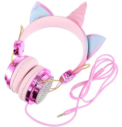 BELLIFFY Cartoon Cat Ear Unicorn Headphones Adjustable Over-ear Gaming Headset Microphone Rose Gold Suitable for Teens and Adults Noise-cancelling Design