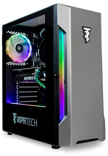 ViprTech Rebel 4.0 Gaming PC - AMD Ryzen 7 (4.1Ghz Turbo), RTX 4060 8GB, 32GB DDR4 3200, 1TB NVMe SSD, VR-Ready, Streaming, WiFi BT, RGB, Win 11 Pro, Prebuilt Desktop Computer Black