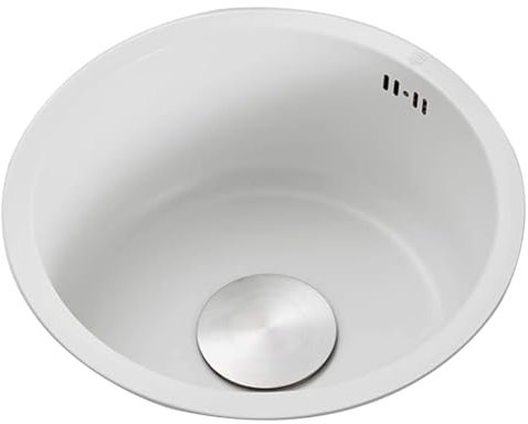 SZKTHD Fregadero Redondo Blanco Fregadero De Cocina De Un Solo Cuenco Fregadero De Acero Inoxidable 304 Fregadero De Barra Fregadero De Esquina para Café Fregadero Bajo Encimera(28cm)