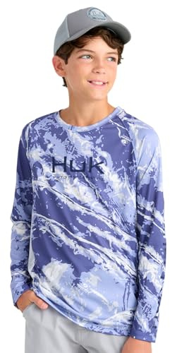 HUK Kids Pursuit Pattern Long Sleeve Shirt, Fishing Shirt for Kids, Skipper Blue, Small