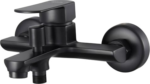 Kelleria Rubinetto per vasca da bagno, rubinetto da parete, miscelatore per vasca da bagno, montaggio a parete, miscelatore monocomando per vasca da bagno, in ottone, nero, beccuccio G1/2