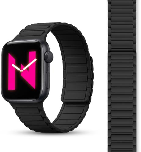 NALIA Nexus Magnet Armband für Apple Watch 42/44/45/46/49mm, Nachtschwarz | 49mm/46/45/44/42 Serie 1-3
