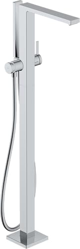 hansgrohe Tecturis E - Mitigeur baignoire sur pied, Robinet baignoire 2 sorties avec tuyau 1,25m et douchette (2 jets), Mitigeur monocommande, Chromé, 73445000
