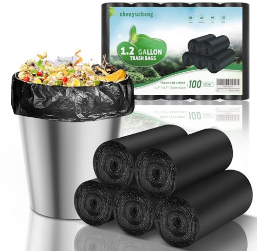 Lot de 100 petits sacs poubelle biodégradables de 5 litres pour cuisine, salle de bain, voiture (convient pour 3,5 à 4,8 litres) non parfumés et compostables Chenyucheng