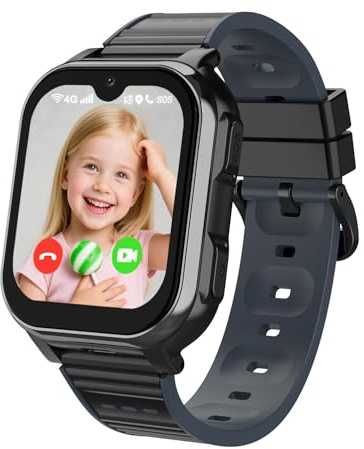 Aoekne 4G Reloj Inteligente Niño, Smartwatch para Niños Niñas con GPS y Llamadas Videollamada Whatsapp SOS Modo Clase, IP67 Impermeable, Reloj Telefono para Infantil 5-12 (Negro)