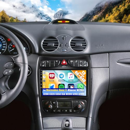 [8 Core 4G+64G] CAMECHO Android 13 Autorradio para Mercedes Benz Clase C W203 C200 C320 C350 CLK W209 S203 A209 con GPS Carplay Android Auto,2 DIN Radio con Pantalla de 9''+Bluetooth 5.0 (2 Puertas)