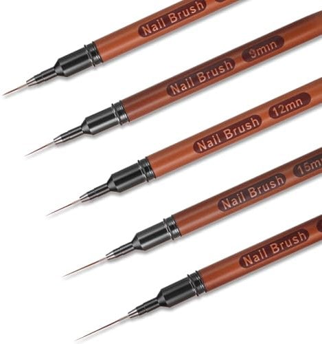 Ouligay 5 PCS Liner Brush Nail Art Nail Liner Brush Fine Thin Nail Art Brush Sizes 6/9/12/15/18mm