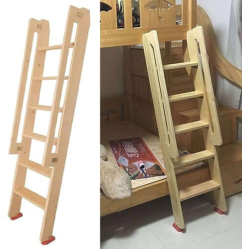 Holzleiter mit breiten Stufen, Handra-Haken und Fußstütze – perfekt für Kinderzimmer oder Schlafsaal und sicheres Design.
